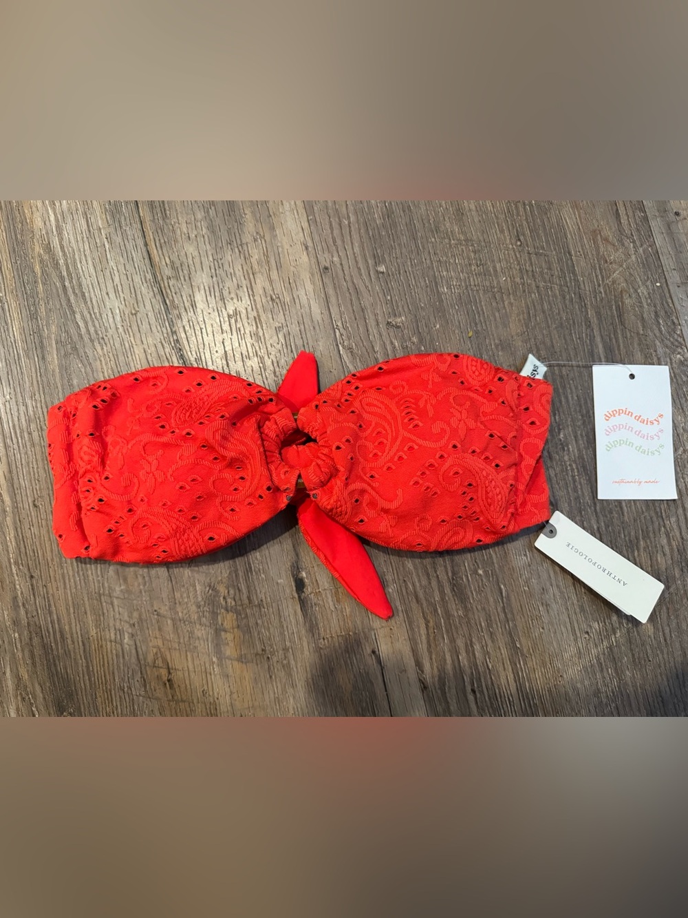 NWT Dippin Daisys Cherry Red Eyelet Paisley Bandeau Bikini Top Sz M